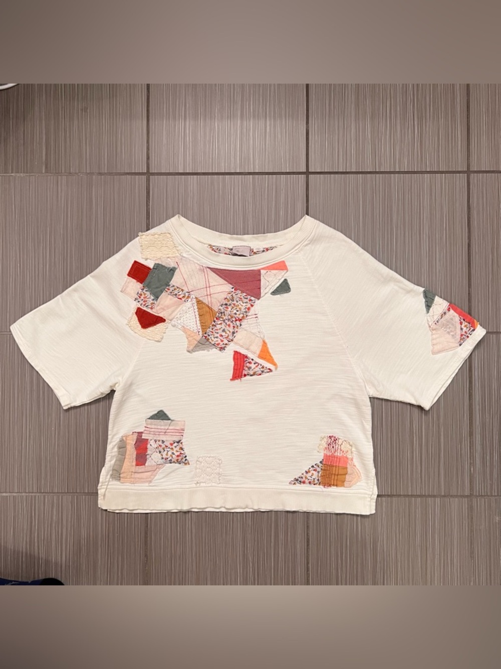 Anthropologie Postmark Boho Patchwork Quilted Boxy Sweatshirt Top S - Picture 11 of 15